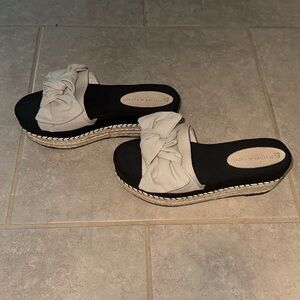 Black and beige slide espadrilles